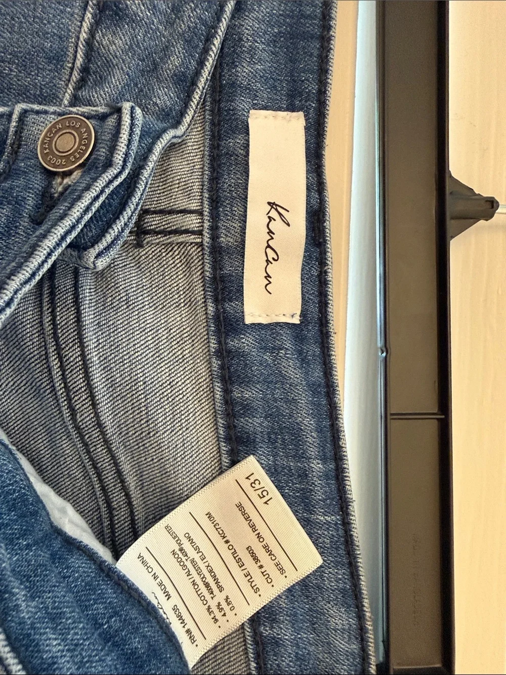 KanCan Distressed Button-Fly Skinny Jeans in Blue